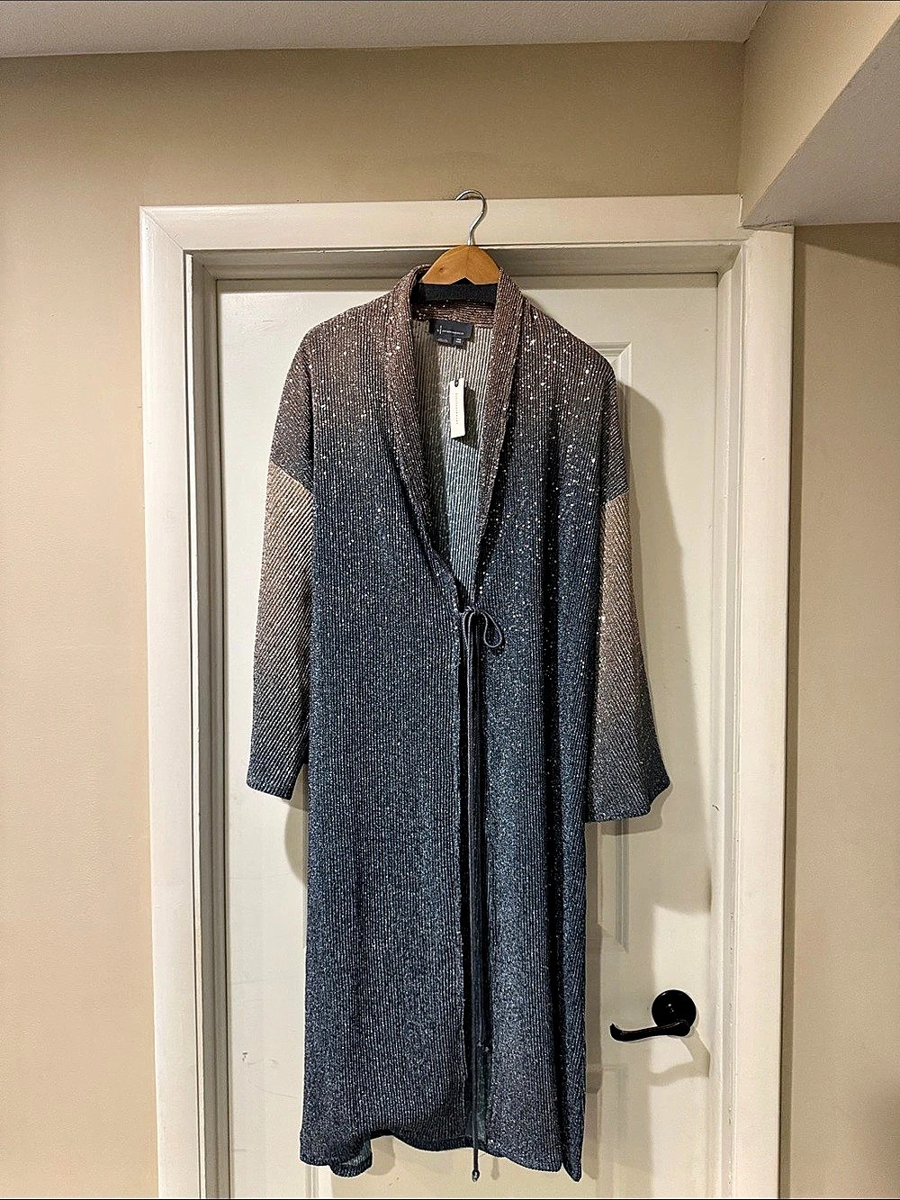 Anthropologie Ombre Shine Duster Sequin Cardigan Gray & Brown